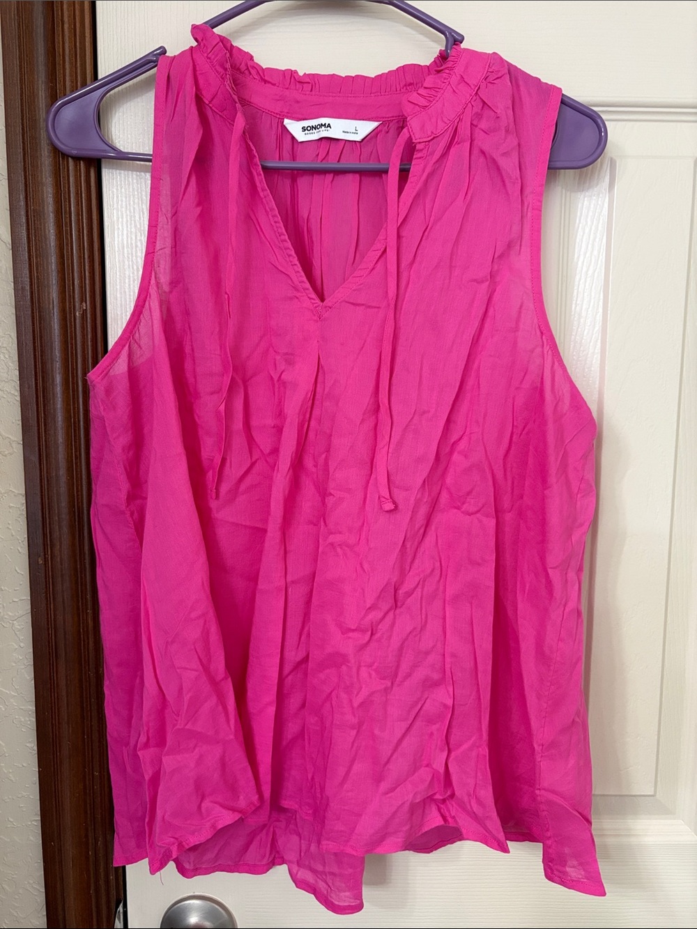 Sonoma Hot Pink Sleeveless Ruffled Tie-Neck Camisole